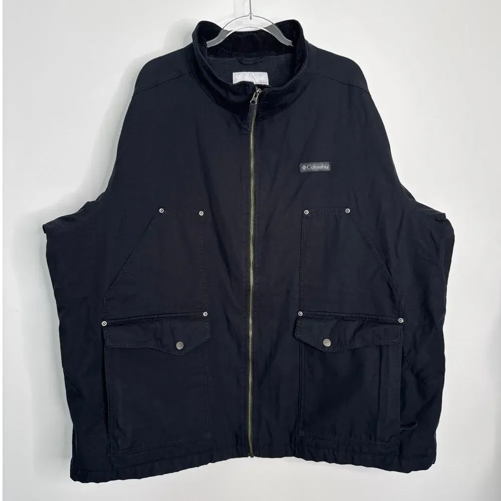 Vintage 2000s Columbia Black Utility Jacket corduroy collar  fleece lining 3X